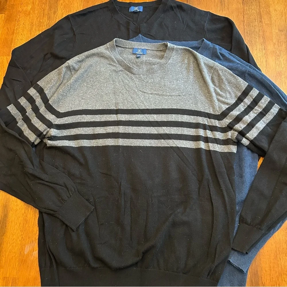 Men’s XL Sweater Set (3)| 2 V-Neck + 1 Crewneck | Cotton Blend | Black Blue Gray